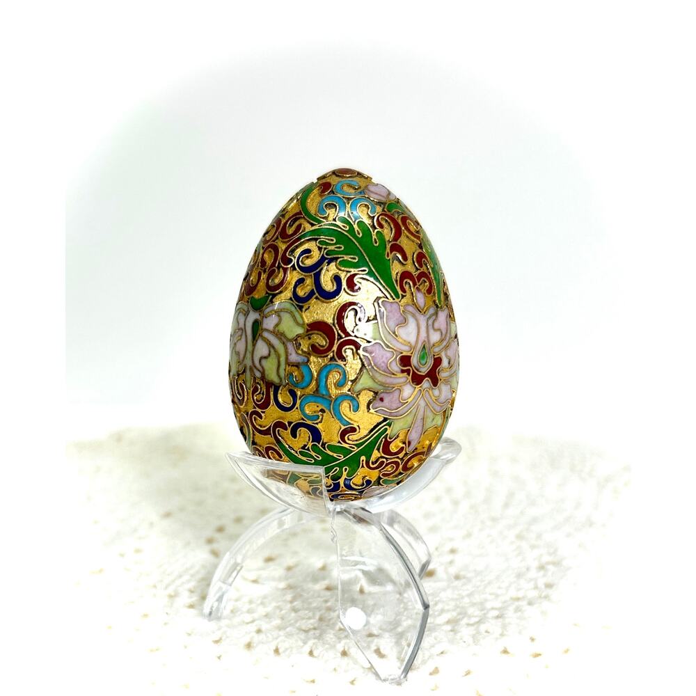 Cloisonné Enameled Golden Egg – Peony Floral Motif – Boho Chic Collectible!